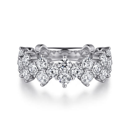 14K White Gold Diamond Cluster Station Ring