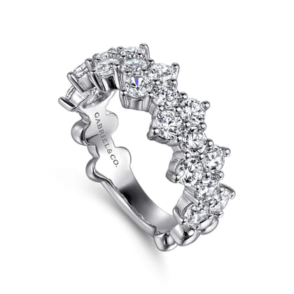 14K White Gold Diamond Cluster Station Ring