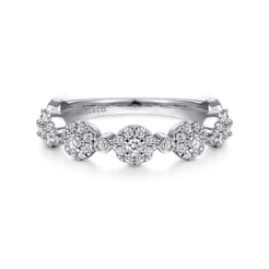 14K White Gold Diamond Cluster Station Stackable Ring