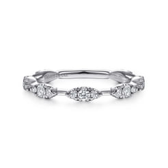 14K White Gold Diamond Cluster Station Stackable Ring