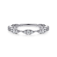 14K White Gold Diamond Cluster Station Stackable Ring