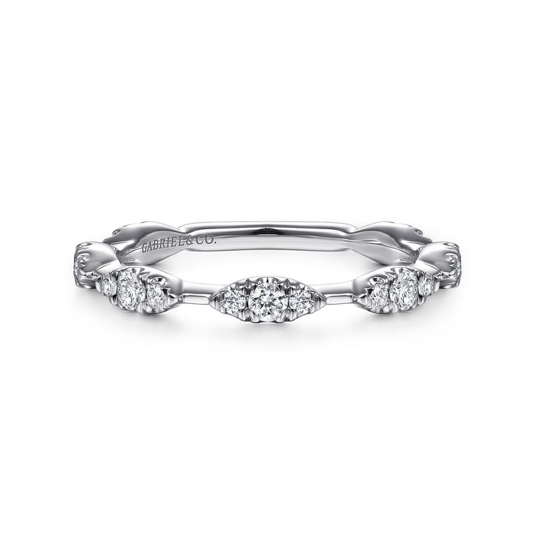 14K White Gold Diamond Cluster Station Stackable Ring - 0.4 ct - Shot 1
