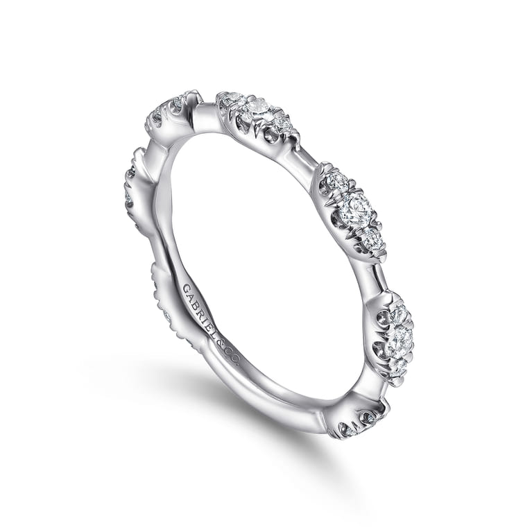 14K White Gold Diamond Cluster Station Stackable Ring - 0.4 ct - Shot 3