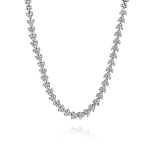 14K White Gold Diamond Cluster Tennis Necklace
