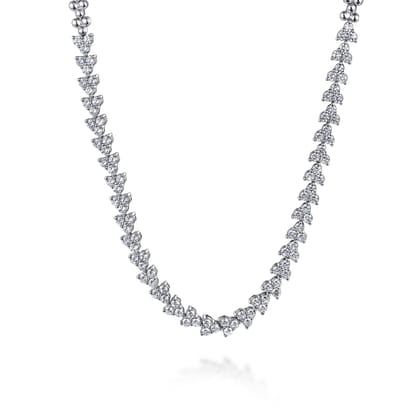 14K White Gold Diamond Cluster Tennis Necklace