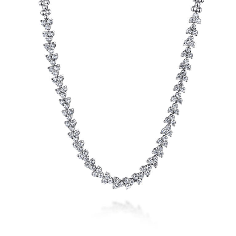 14K White Gold Diamond Cluster Tennis Necklace - 6 ct - Shot 1