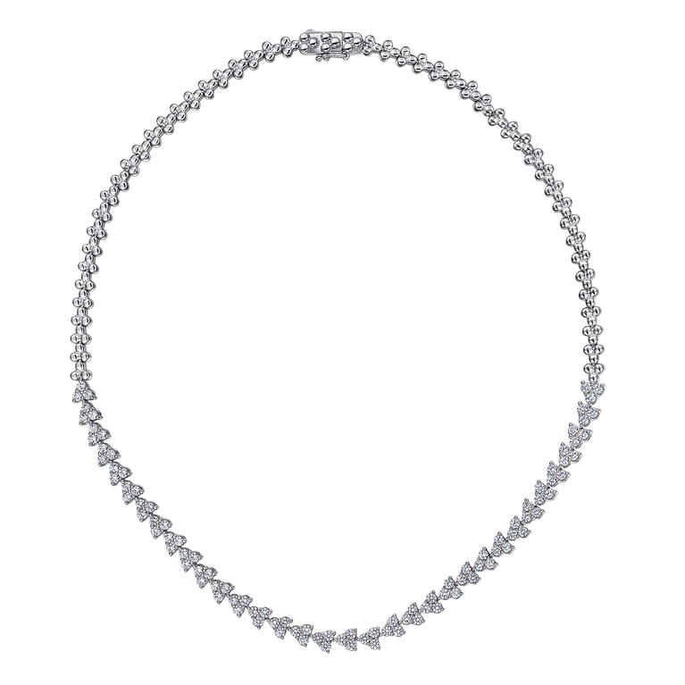 14K White Gold Diamond Cluster Tennis Necklace - 6 ct - Shot 2