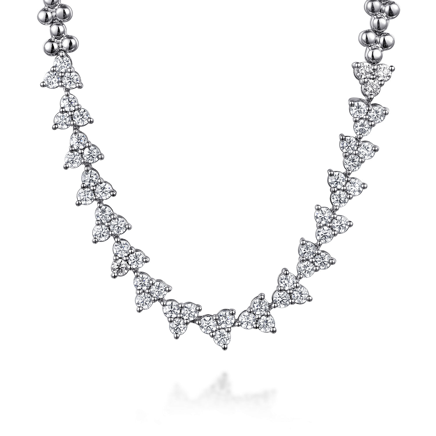 14K White Gold Diamond Cluster Tennis Necklace - 2 ct - Shot 1