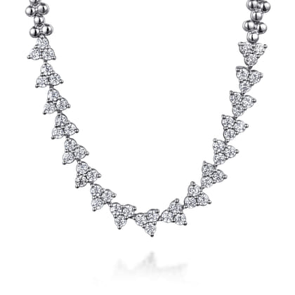 14K White Gold Diamond Cluster Tennis Necklace