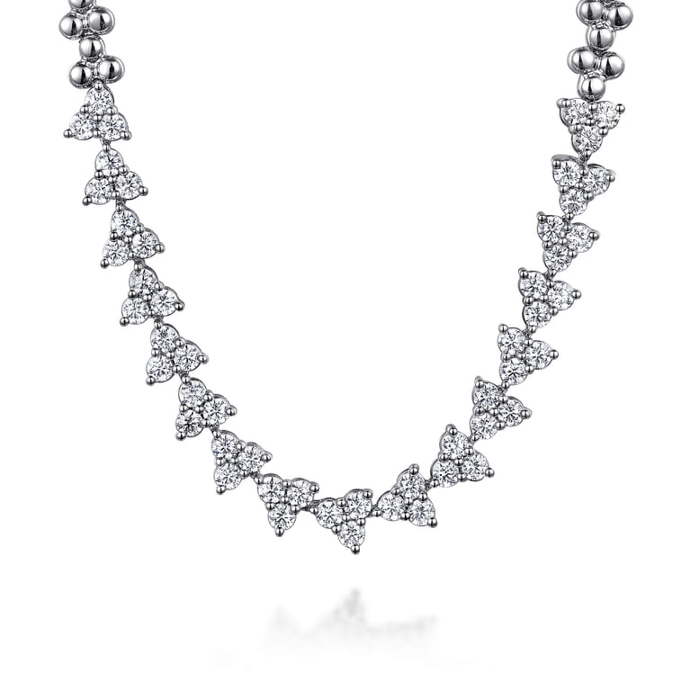 14K White Gold Diamond Cluster Tennis Necklace - 2 ct - Shot 1