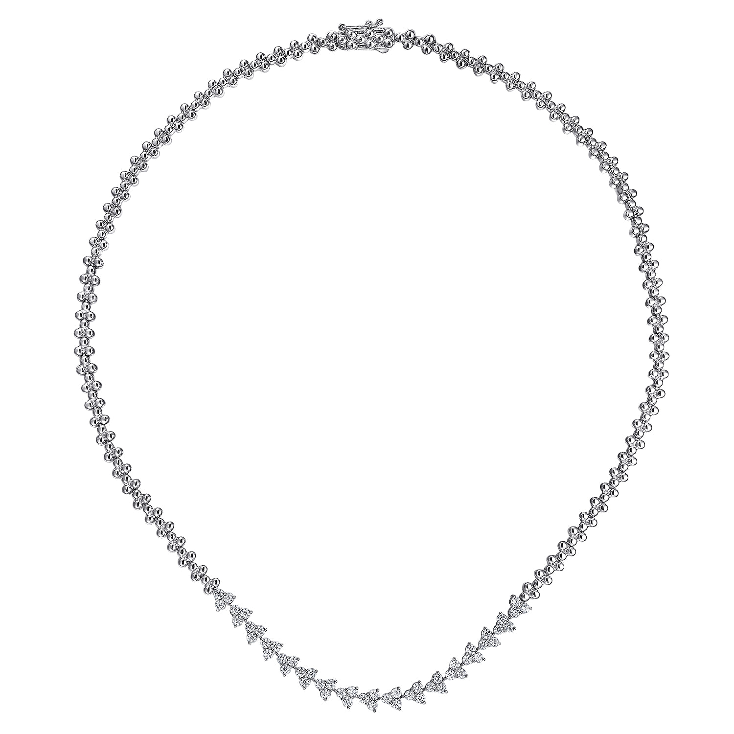 14K White Gold Diamond Cluster Tennis Necklace - 2 ct - Shot 2