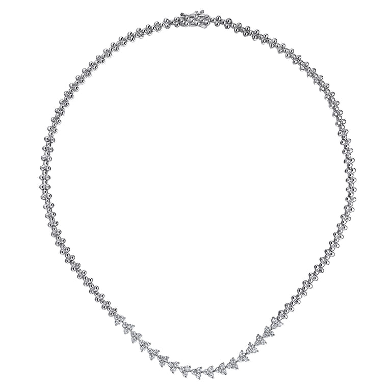 14K White Gold Diamond Cluster Tennis Necklace - 2 ct - Shot 2