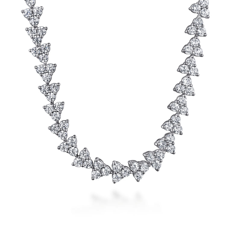 14K White Gold Diamond Cluster Tennis Necklace - 4 ct - Shot 1