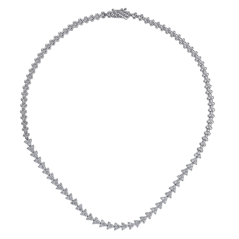14K White Gold Diamond Cluster Tennis Necklace - 4 ct - Shot 2