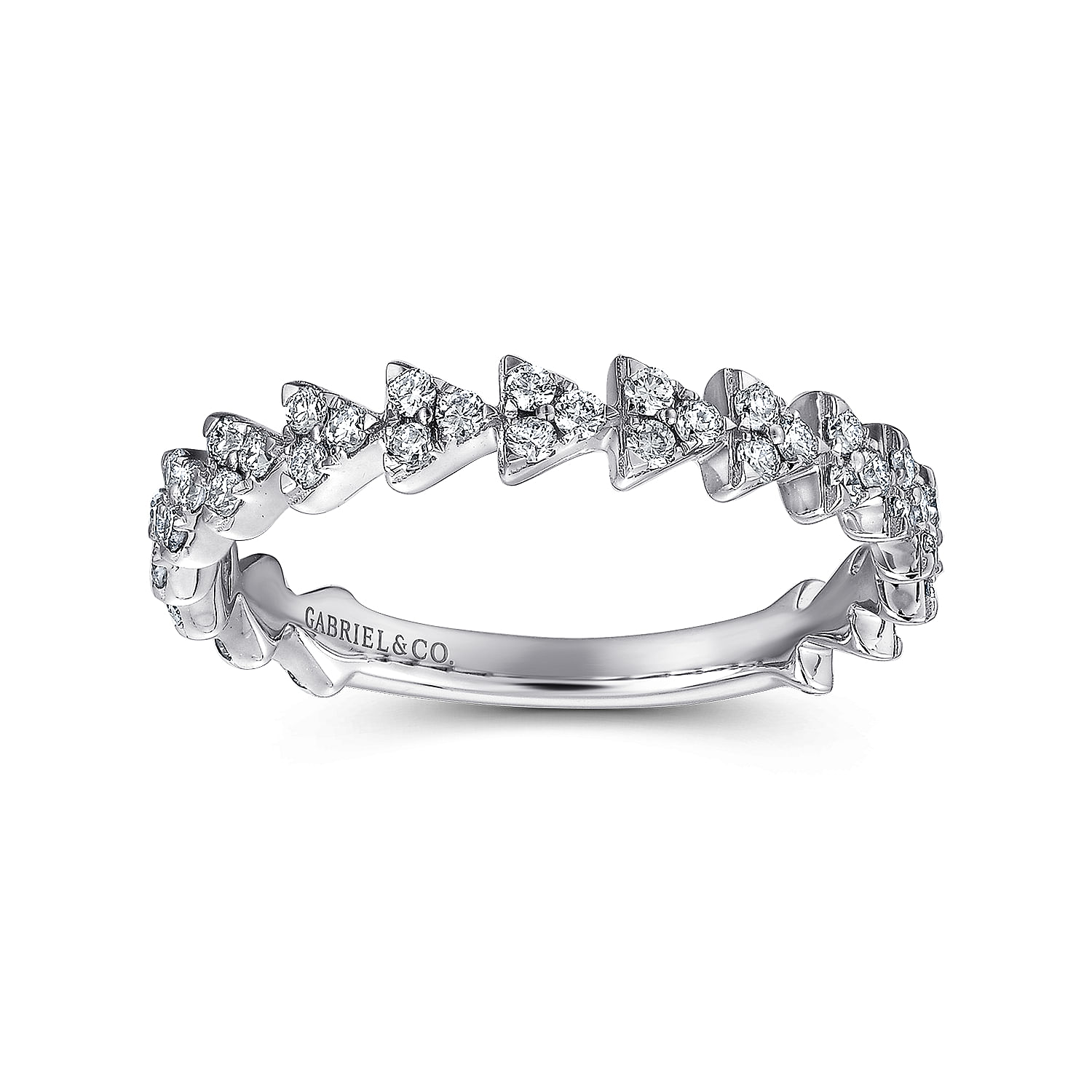 14K White Gold Diamond Cluster Triangle Station Stackable Ring - 0.45 ct - Shot 4