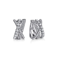 14K White Gold Diamond Criss Cross Huggie Earrings