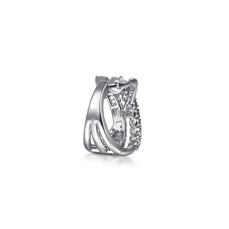 14K White Gold Diamond Criss Cross Huggie Earrings - 0.75 ct - Shot 3