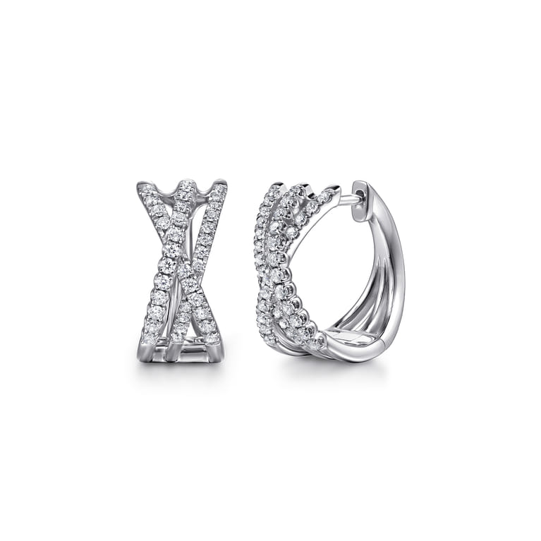 14K White Gold Diamond Criss Cross Huggie Earrings - 0.4 ct - Shot 1