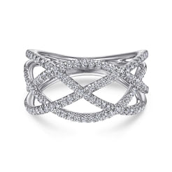 14K White Gold Diamond Criss Cross Ring