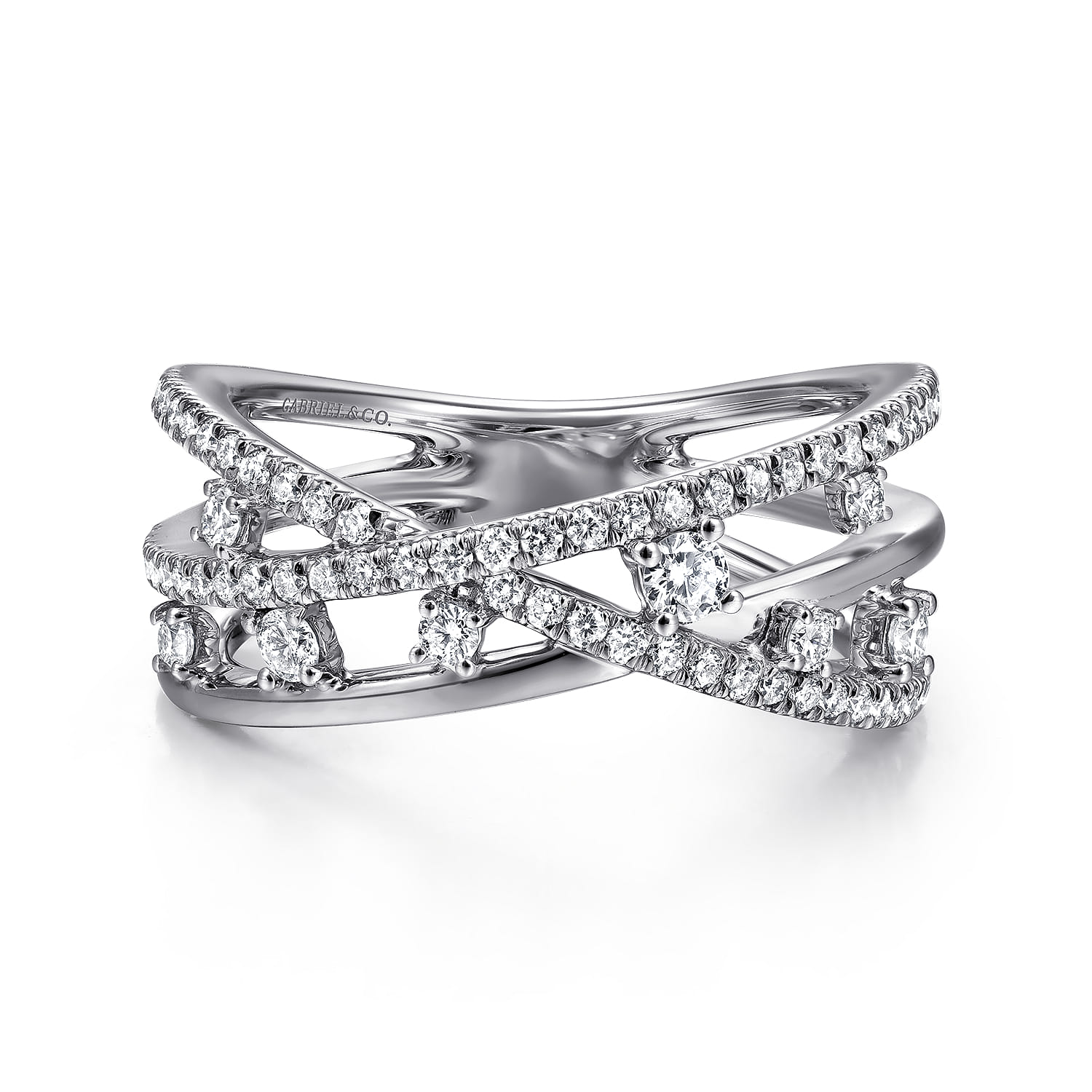 14K White Gold Diamond Criss Cross Ring - 0.5 ct - Shot 1