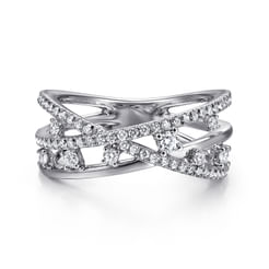 14K White Gold Diamond Criss Cross Ring