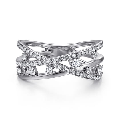 14K White Gold Diamond Criss Cross Ring