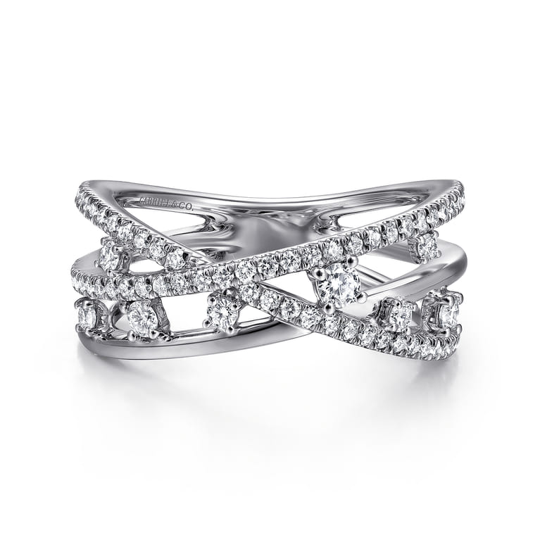 14K White Gold Diamond Criss Cross Ring - 0.5 ct - Shot 1