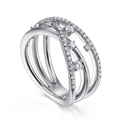 14K White Gold Diamond Criss Cross Ring