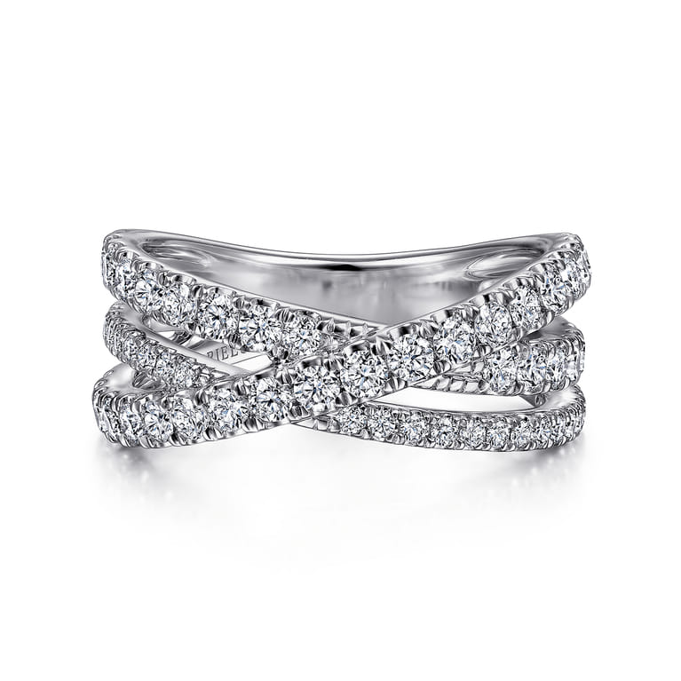 14K White Gold Diamond Criss Cross Ring - 1 ct - Shot 1