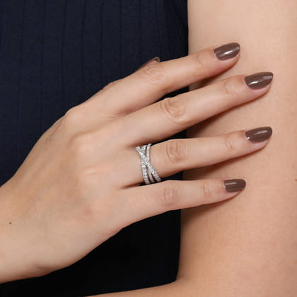 14K White Gold Diamond Criss Cross Ring