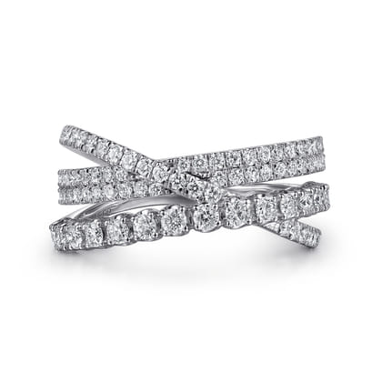 14K White Gold Diamond Criss Cross Ring