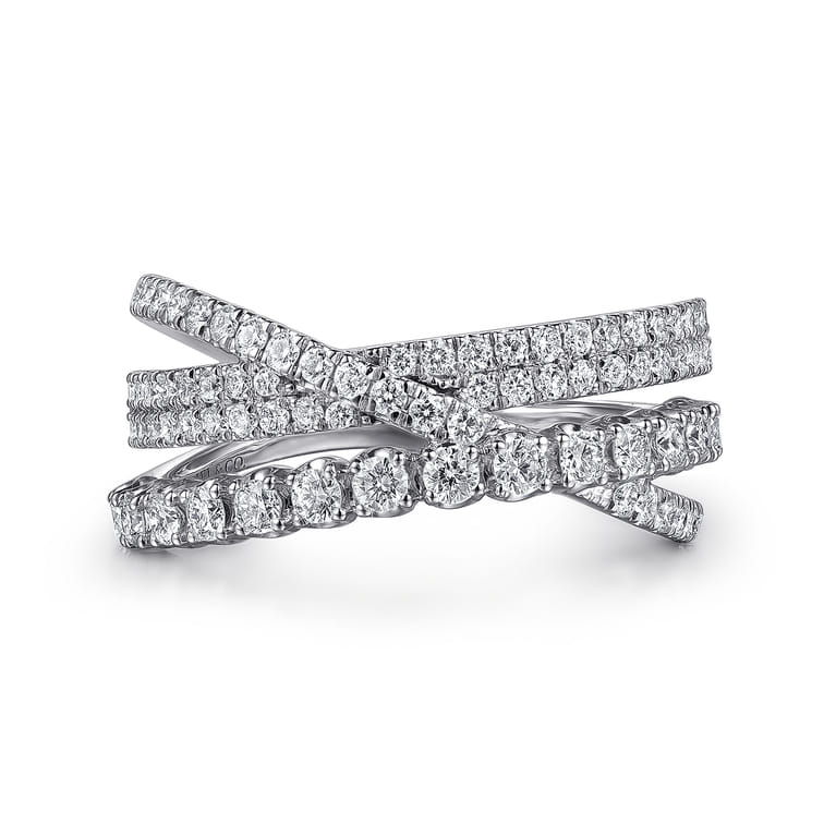14K White Gold Diamond Criss Cross Ring - 0.75 ct - Shot 1