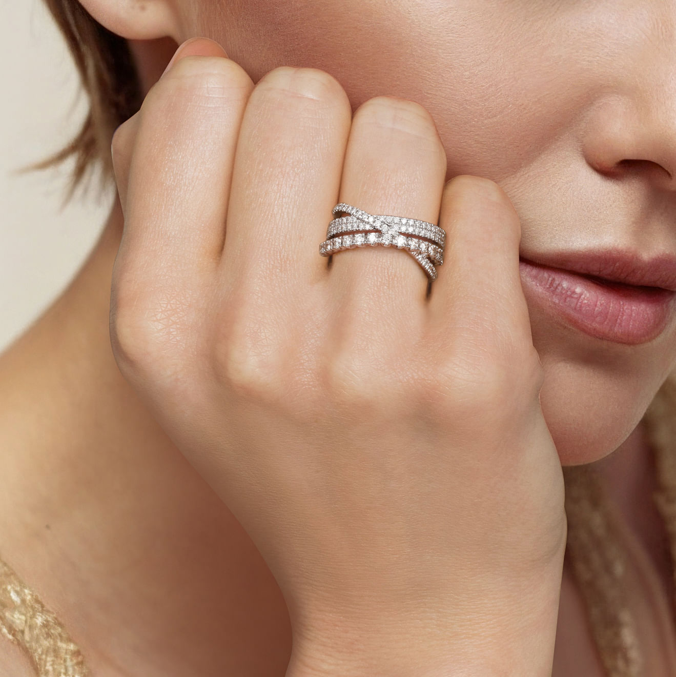 14K White Gold Diamond Criss Cross Ring