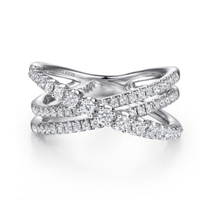 14K White Gold Diamond Criss Cross Ring