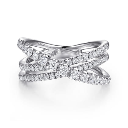 14K White Gold Diamond Criss Cross Ring