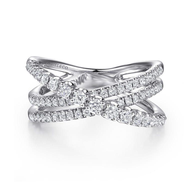 14K White Gold Diamond Criss Cross Ring - 0.5 ct - Shot 1