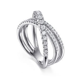 14K White Gold Diamond Criss Cross Ring