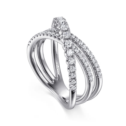 14K White Gold Diamond Criss Cross Ring