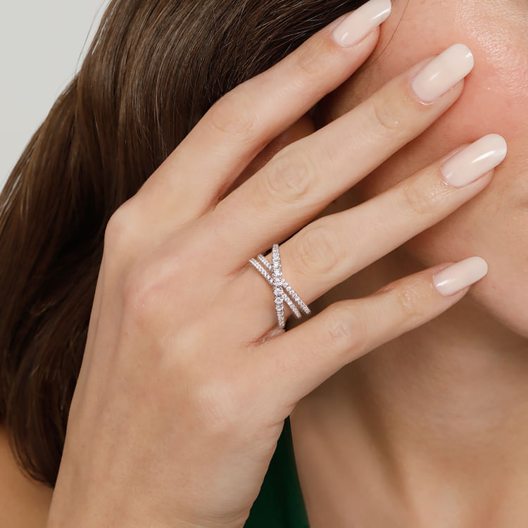 14K White Gold Diamond Criss Cross Ring