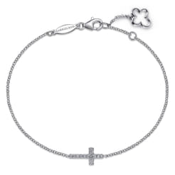 14K White Gold Diamond Cross Bracelet