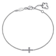 14K White Gold Diamond Cross Bracelet