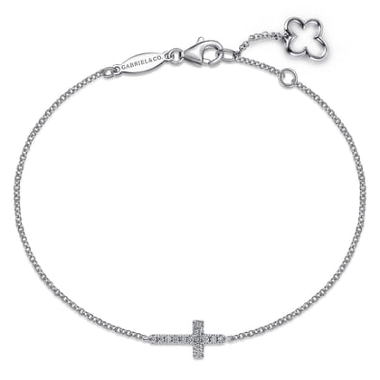 14K White Gold Diamond Cross Bracelet