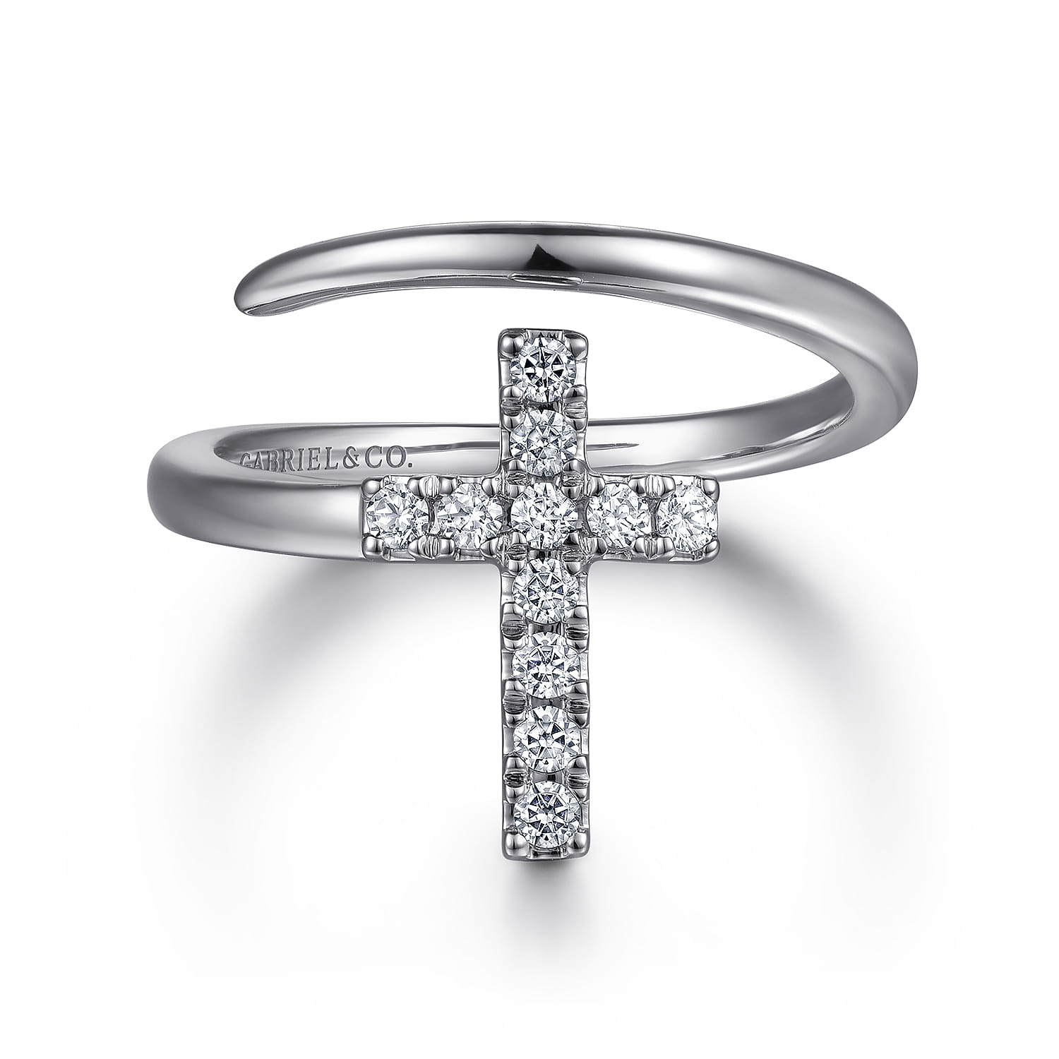 14K White Gold Diamond Cross Bypass Ring