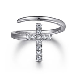 14K White Gold Diamond Cross Bypass Ring