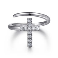 14K White Gold Diamond Cross Bypass Ring