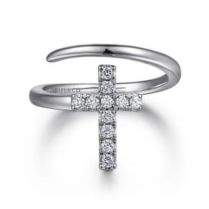 14K White Gold Diamond Cross Bypass Ring