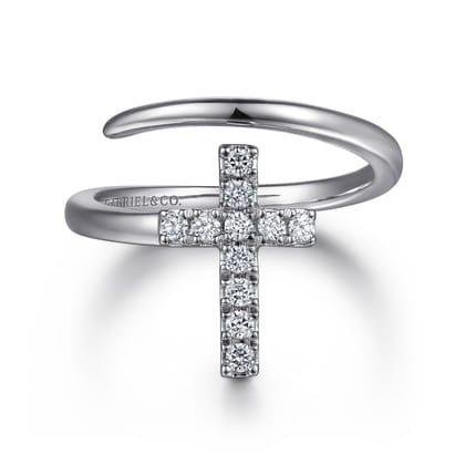 14K White Gold Diamond Cross Bypass Ring