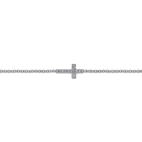14K White Gold Diamond Cross Chain Bracelet - 0.07 ct - Shot 2