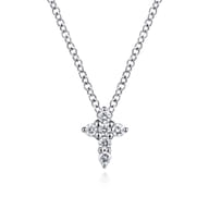 14K White Gold Diamond Cross Necklace