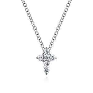 14K White Gold Diamond Cross Necklace
